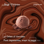 Immagine con la grafica di Un Borgo di Cioccolato 2023 che rappresenta un gelato al cioccolato, degustabile al punto tre del percorso (via garibaldi)