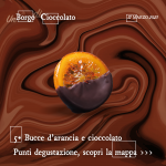 Immagine con la grafica di Un Borgo di Cioccolato 2023 che rappresenta una fettina d'arancia al cioccolato, degustabile al punto 5 del percorso (via roma)